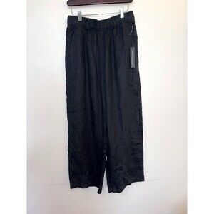 Tahari 100% Linen Black Pull On Beachy Wide Leg Pants Size Medium